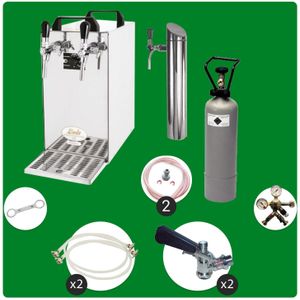 Untertheken Komplett Set - Zapfanlage, Bierzapfanlage - Kontakt 40 2-leitig Trockenkühler, Durchlaufkühler 50 Liter/h, inkl. Schanksäule, Green Line, Zapfkopf:Dreikant,Zapfkopf 2:ohne