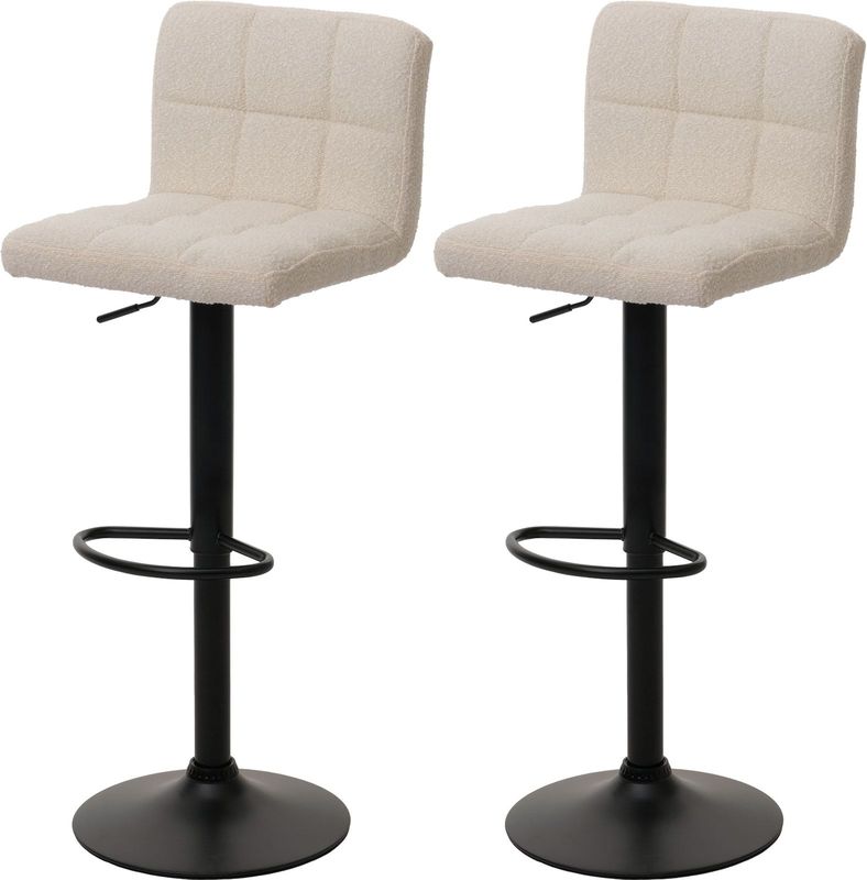 2er-Set Barhocker MCW-G87, Tresenhocker Barstuhl, höhenverstellbar drehbar, Stoff Boucle (450g/m²) MVG ~ creme-beige