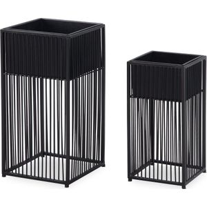 Blumentopf FineBuy Pflanzenkübel 2er Set Metall Schwarz Quadratisch Pflanzgefäß