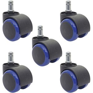 5er-Set Hartbodenrollen MCW-H86, Bürostuhl-Rollen Stuhlrollen, 150kg belastbar Ø 11mm ~ blau