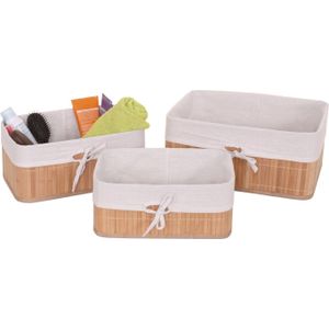 3er Set Aufbewahrungskorb MCW-C21, Korb Aufbewahrungsbox Ordnungsbox Sortierbox Regalkorb, Bambus ~ naturfarben