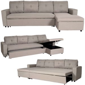 Ecksofa mit Bettkasten MCW-L16, Couch Sofa L-Form, Liegefläche links/rechts Nosagfederung Stoff/Textil 290cm ~ beige