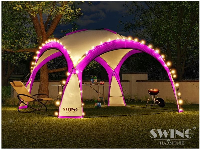 Swing&Harmonie LED Event Pavillon 3,6 x 3,6m DomeShelter Garten Pavillion inkl. Solarmodul Pavilion Designer Gartenzelt Camping Pavilon Partyzelt mit Beleuchtung - versch. Ausführungen