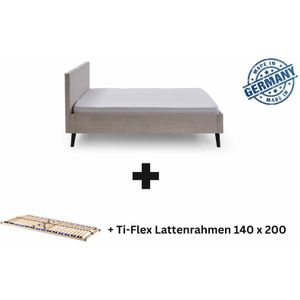 Polsterbett 140 x 200 Viola Bettgestell mit Kopfteil Beige