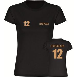 multifanshop Damen T-Shirt - Leverkusen - Trikot Nummer 12 gold - Druck gold metallic - Frauen