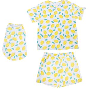 TIAKI Pet & Parent Pyjama im Partnerlook, Zitrone - Pyjama für Hundeeltern Größe S + passendes Hundeshirt Rückenlänge 30 cm