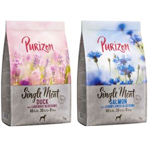 Purizon Probierpaket 2 x 1 kg - Single Meat: Lachs mit Kornblumenblüten, Ente mit Lavendelblüten