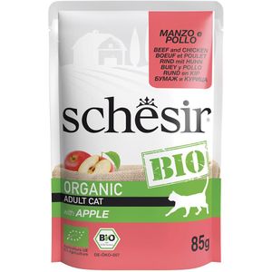 Schesir Bio Pouch 8 x 85 g - Bio-Rind und Bio-Huhn mit Bio-Apfel