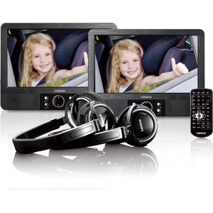 LENCO MES-415 - 9"" dubbel scherm - Portable DVD-speler met hoofdtelefoon en brackets - Zwart
