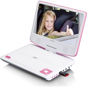 LENCO DVP-910PK - Portable 9"" DVD-speler met USB-hoofdtelefoon-ophangbeugel - Roze/wit