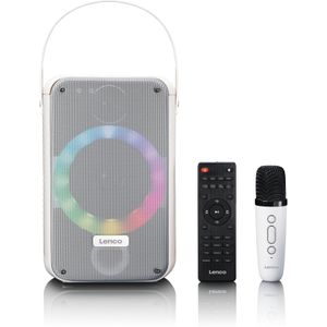 LENCO BTC-060WH - Karaoke set met Bluetooth�, oplaadbare batterij, draadloze karaoke microfoon en disco LED-verlichting - Wit