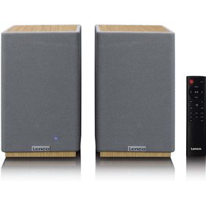 LENCO SPB-241WDGY - Set van 2 HiFi stereo Bluetooth� speakers - Krachtig geluid in een stijlvol design - Hout/Grijs