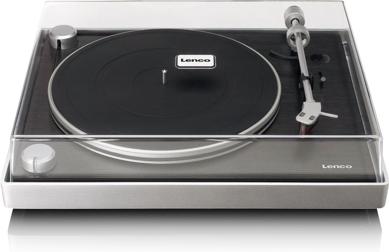 LENCO L-455BK - Platenspeler met zichtbare riemaandrijving, frame van geborsteld aluminium en Ortofon 2M RED cartridge - Zwart