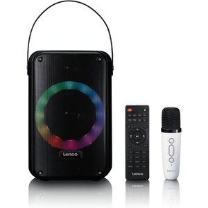 LENCO BTC-060BK - Karaoke set met Bluetooth�, oplaadbare batterij, draadloze karaoke microfoon en disco LED-verlichting - Zwart