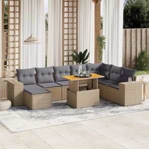 vidaXL - 9-delige - Loungeset - met - kussens - poly - rattan - beige