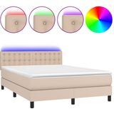 vidaXL Boxspring met matras en LED kunstleer cappuccinokleur 140x200cm