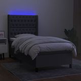 vidaXL Boxspring met matras en LED stof donkergrijs 90x190 cm