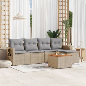 vidaXL 6-delige Loungeset met kussens poly rattan gemengd beige