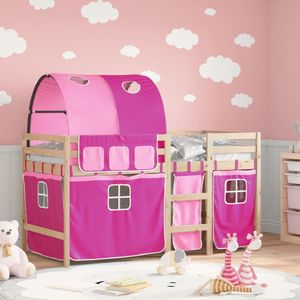 vidaXL Kinderhoogslaper met tunnel 90x190 cm massief grenenhout roze