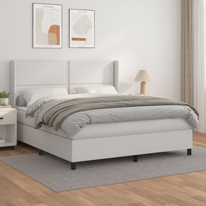 vidaXL Boxspring met matras kunstleer wit 180x200 cm