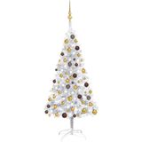 vidaXL Kunstkerstboom met verlichting en kerstballen 150 cm PET zilver