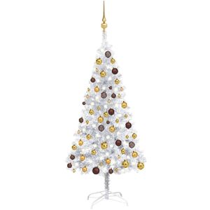 vidaXL Kunstkerstboom met verlichting en kerstballen 150 cm PET zilver