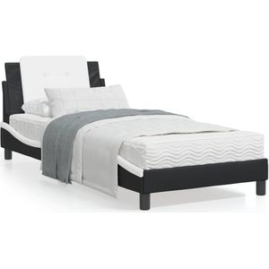 vidaXL Bedframe met hoofdbord kunstleer zwart en wit 100x200 cm