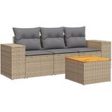 vidaXL 4-delige Loungeset met kussens poly rattan beige