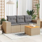 vidaXL 4-delige Loungeset met kussens poly rattan beige