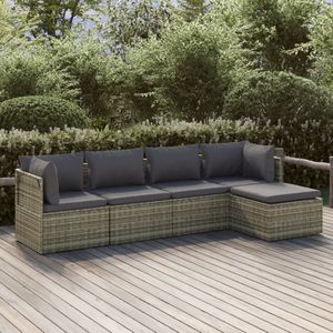 vidaXL 5-delige Loungeset met kussens poly rattan grijs