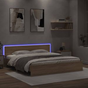 vidaXL Bedframe met hoofdeinde en LED sonoma eikenkleurig 200x200 cm