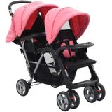 vidaXL Kinderwagen dubbel staal roze en zwart