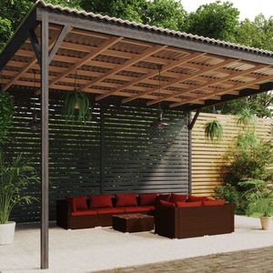 vidaXL 9-delige Loungeset met kussens poly rattan bruin