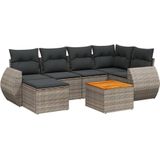 vidaXL 7-delige Loungeset met kussens poly rattan grijs