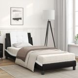 vidaXL Bed met matras kunstleer zwart en wit 100x200 cm