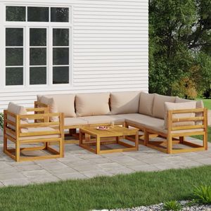 VidaXL 7-Delige Loungeset met Kussens Massief Hout Taupe