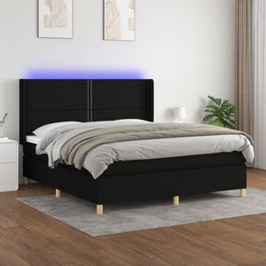 vidaXL Boxspring met matras en LED stof zwart 180x200 cm