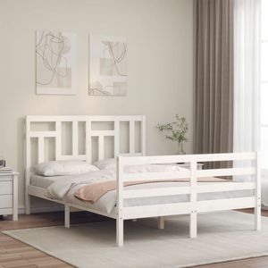 vidaXL Bedframe met hoofdbord massief hout wit