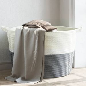 vidaXL-Wasmand-Ø-60x36-cm-katoen-grijs-en-wit