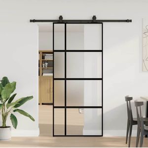 vidaXL - Schuifdeur - Zwart - 90x205 cm - Gehard Glas met Beslagset