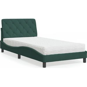 vidaXL Bed met matras fluweel donkergroen 100x200 cm