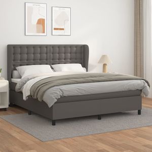 vidaXL Boxspring met matras kunstleer grijs 180x200 cm