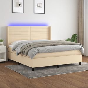 vidaXL Boxspring met matras en LED stof crÃ¨mekleurig 180x200 cm