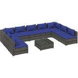 vidaXL 10-delige Loungeset met kussens poly rattan grijs