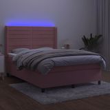 vidaXL Boxspring met matras en LED fluweel roze 140x190 cm