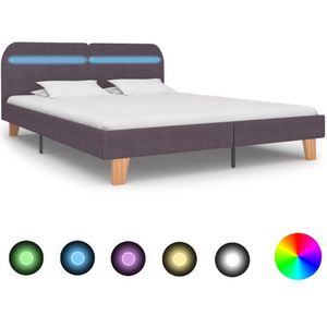 vidaXL Bedframe met LED zonder matras stof taupe 150x200 cm