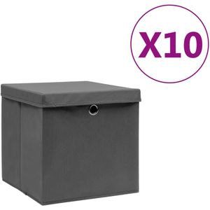 vidaXL-Opbergboxen-met-deksel-10-st-28x28x28-cm-grijs