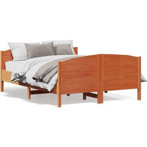 vidaXL Bedframe met hoofdbord massief grenenhout wasbruin 120x190 cm