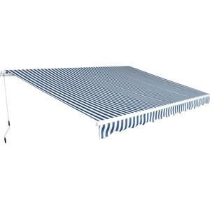 vidaXL Luifel handmatig uittrekbaar 450 cm blauw/wit