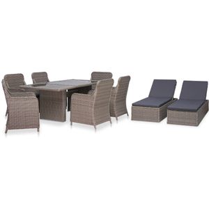 vidaXL 9-delige Tuinset poly rattan bruin